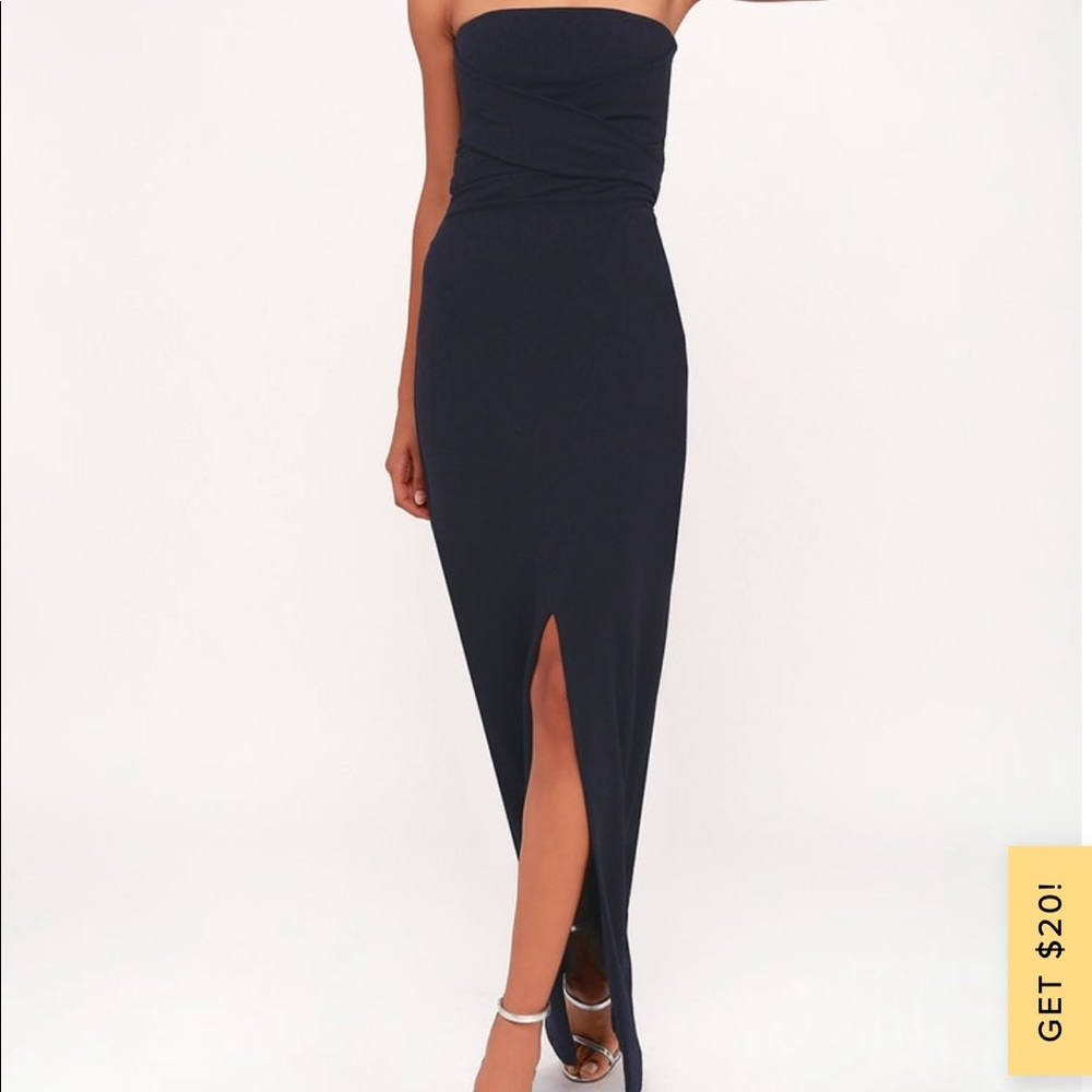 Lulus Navy Gown - Own the Night Navy Blue Strapless Maxi Dress